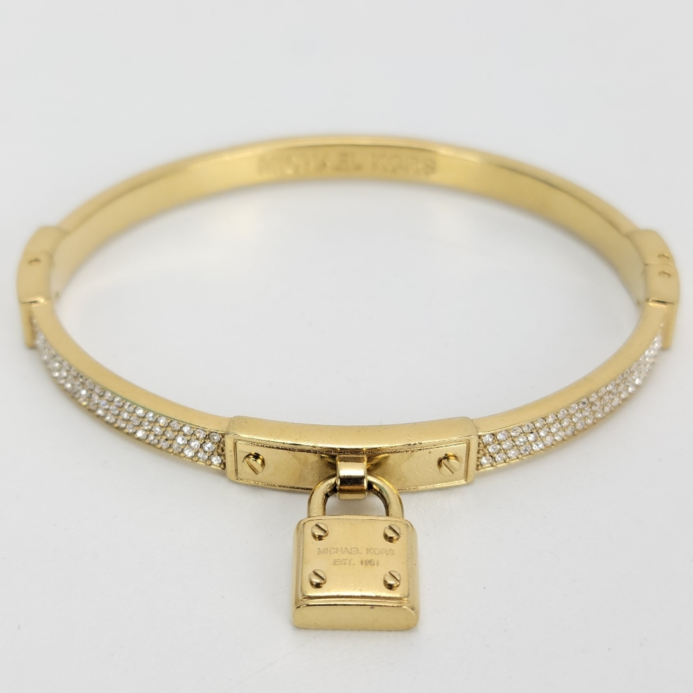 Michael Kors Gold Toned Crystal Hinged Bangle Lock